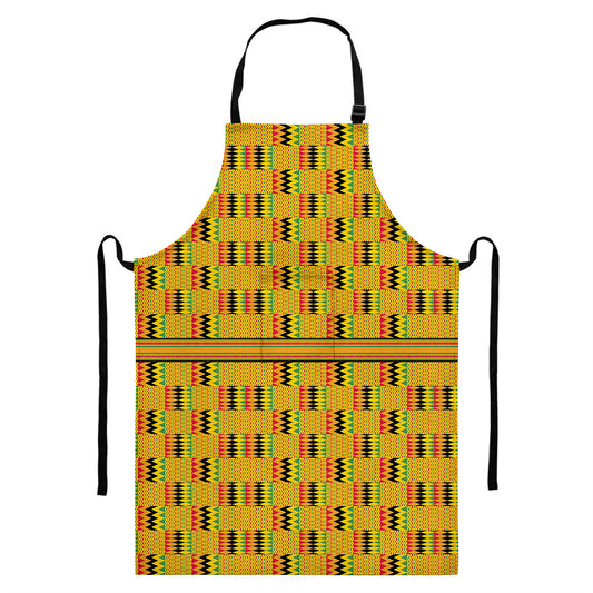 Yellow Kente Pattern Print Bib Apron With Pocket