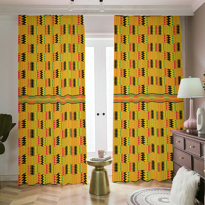 Yellow Kente Pattern Print Blackout Pencil Pleat Curtains