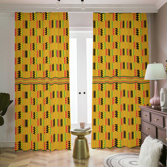 Yellow Kente Pattern Print Blackout Pencil Pleat Curtains