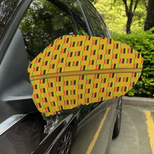 Yellow Kente Pattern Print Car Side Mirror Covers