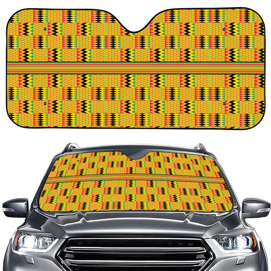 Yellow Kente Pattern Print Car Windshield Sun Shade