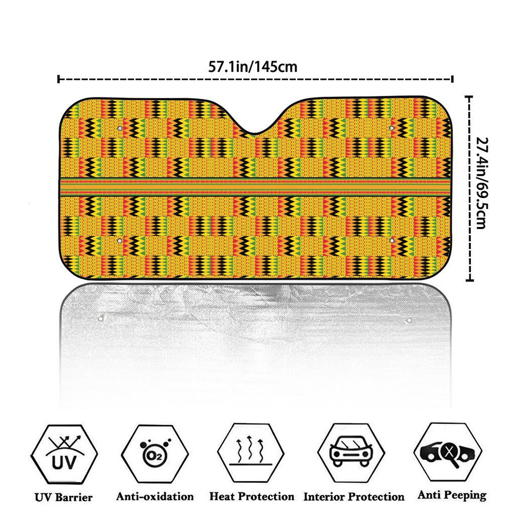 Yellow Kente Pattern Print Car Windshield Sun Shade