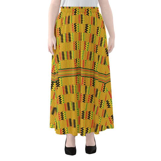 Yellow Kente Pattern Print Chiffon Maxi Skirt
