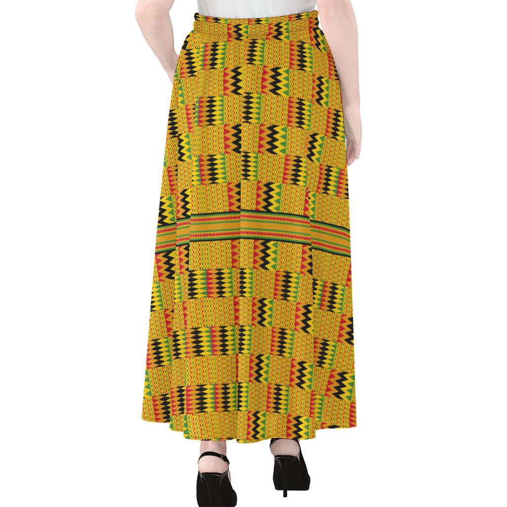 Yellow Kente Pattern Print Chiffon Maxi Skirt