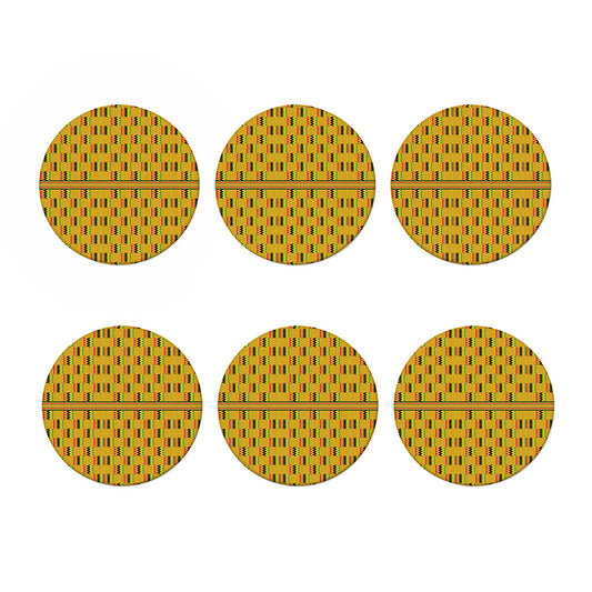 Yellow Kente Pattern Print Coaster Set