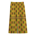 Yellow Kente Pattern Print Cotton Front Slit Maxi Skirt