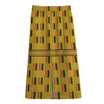 Yellow Kente Pattern Print Cotton Front Slit Maxi Skirt