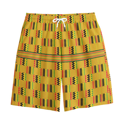 Yellow Kente Pattern Print Cotton Shorts