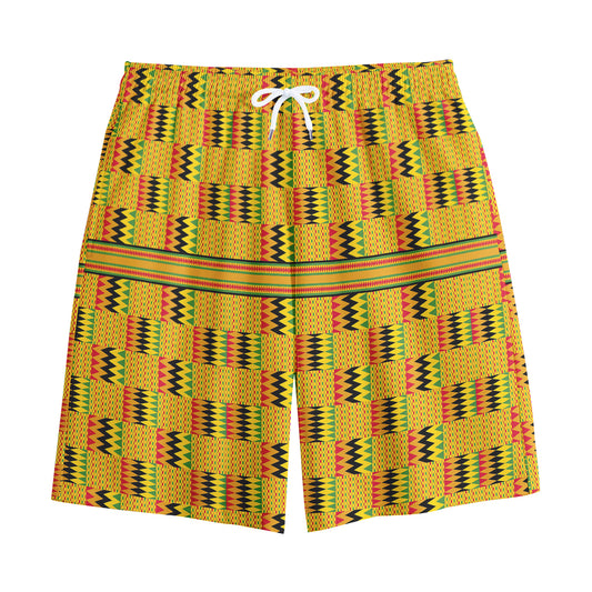 Yellow Kente Pattern Print Cotton Shorts