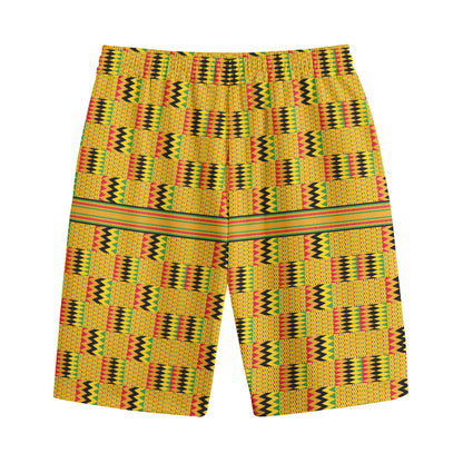 Yellow Kente Pattern Print Cotton Shorts