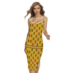 Yellow Kente Pattern Print Cross Back Cami Dress