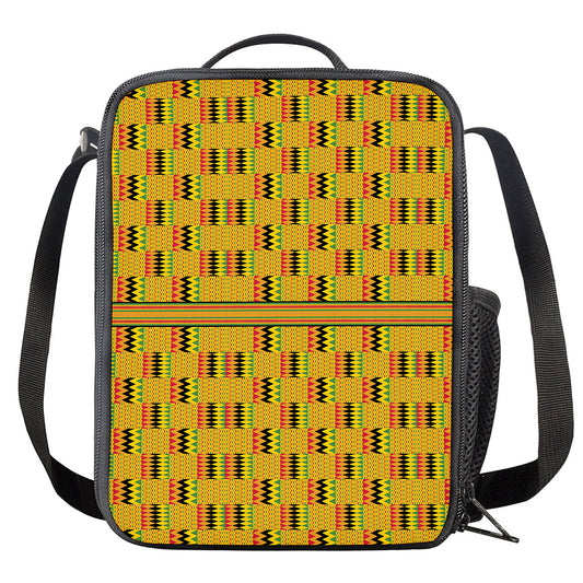 Yellow Kente Pattern Print Crossbody Lunch Bag