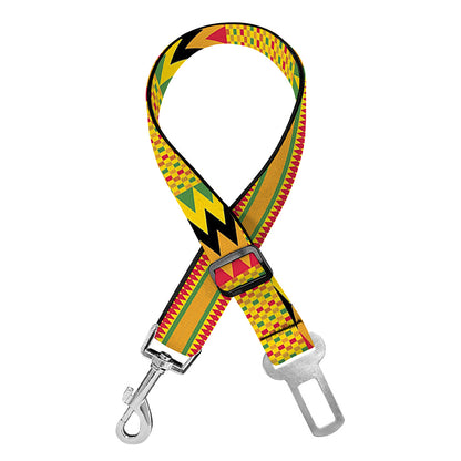 Yellow Kente Pattern Print Dog Seat Belt
