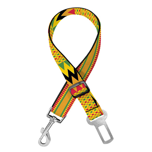 Yellow Kente Pattern Print Dog Seat Belt