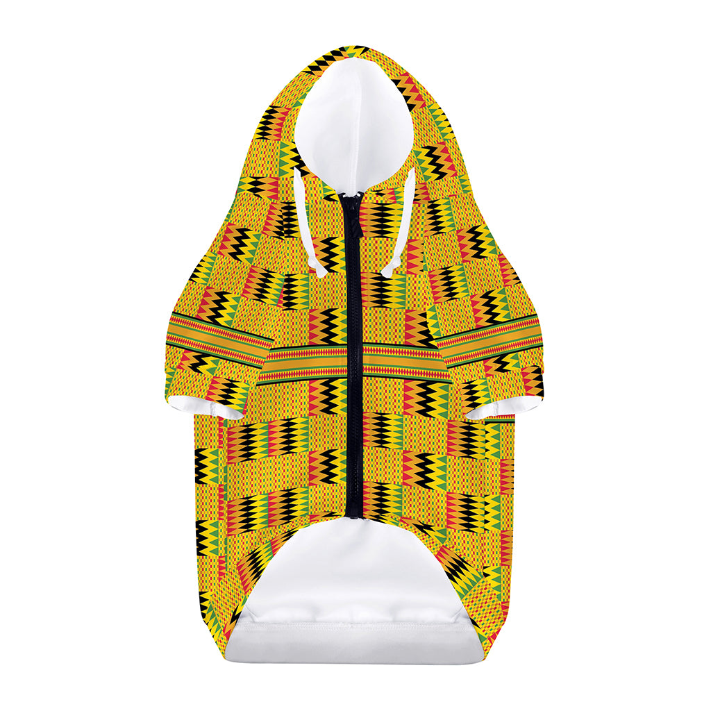 Yellow Kente Pattern Print Dog Zip Up Hoodie