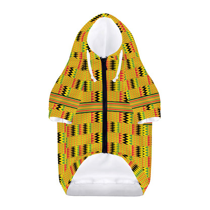 Yellow Kente Pattern Print Dog Zip Up Hoodie