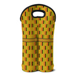 Yellow Kente Pattern Print Double Neoprene Wine Tote