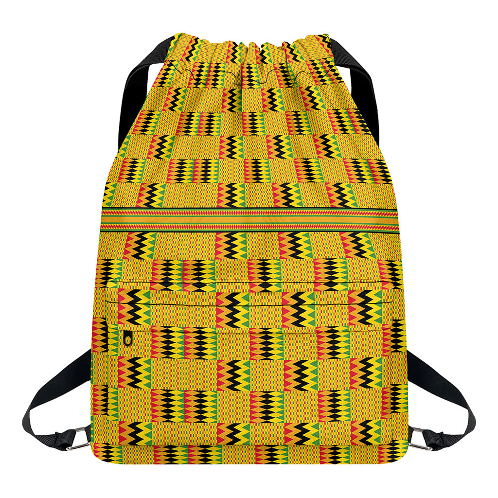 Yellow Kente Pattern Print Drawstring Backpack