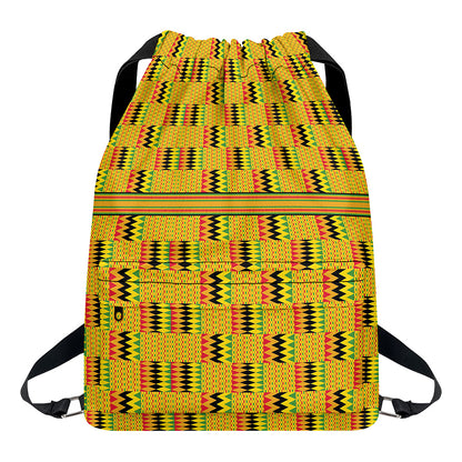 Yellow Kente Pattern Print Drawstring Backpack