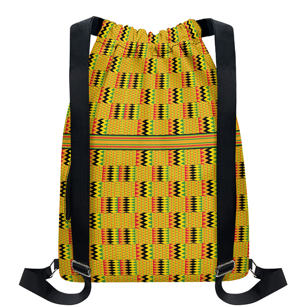 Yellow Kente Pattern Print Drawstring Backpack