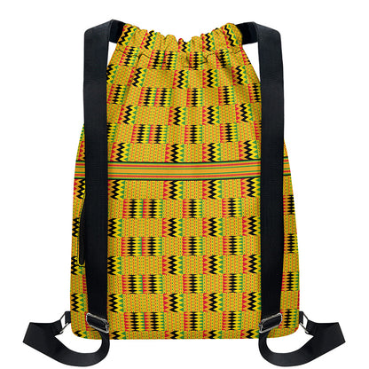 Yellow Kente Pattern Print Drawstring Backpack