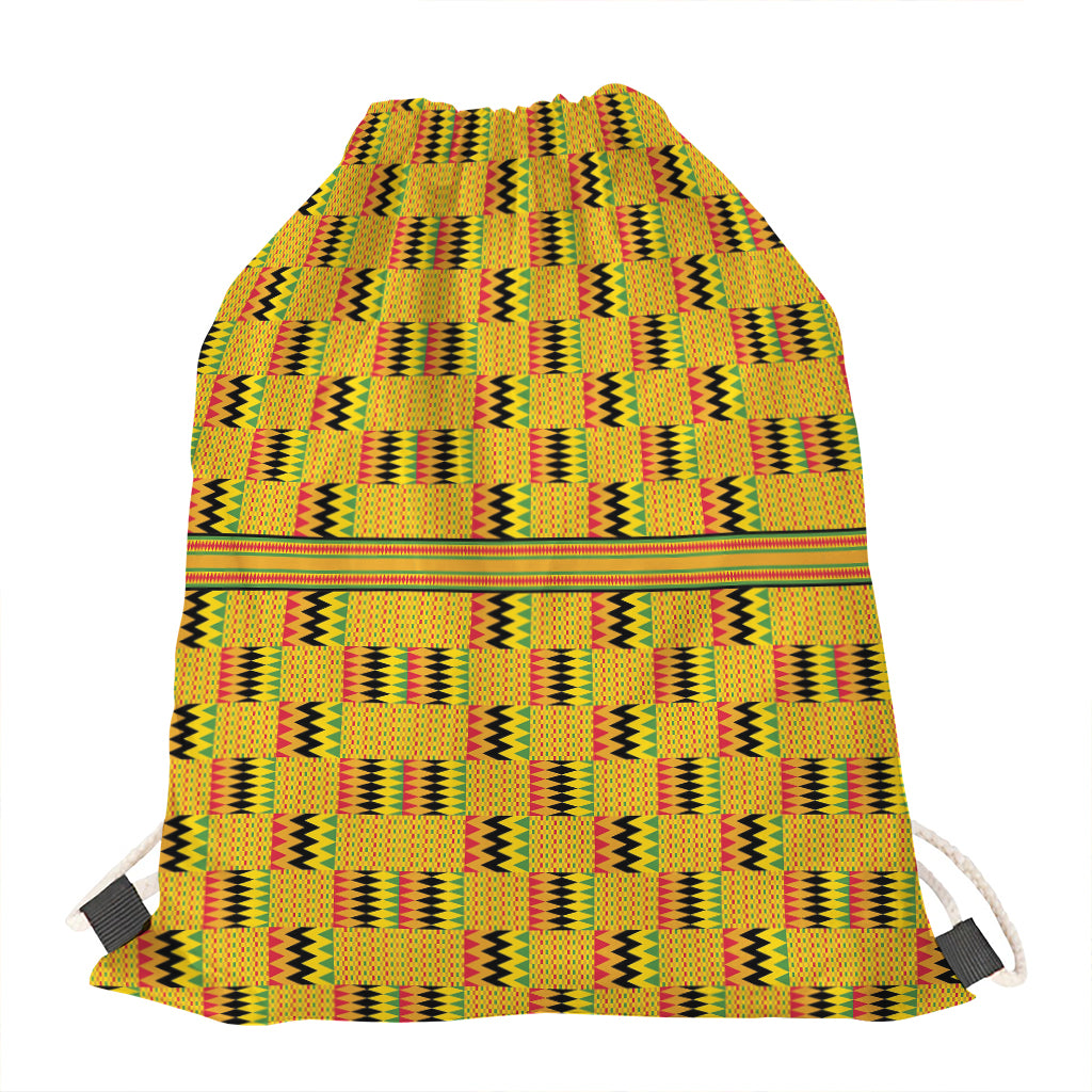 Yellow Kente Pattern Print Drawstring Bag