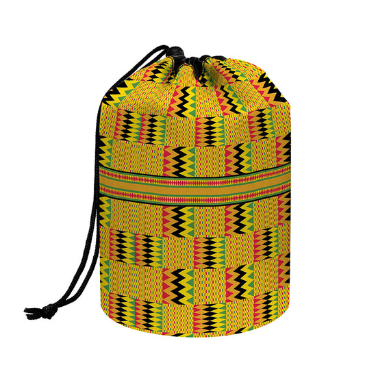 Yellow Kente Pattern Print Drawstring Makeup Bag