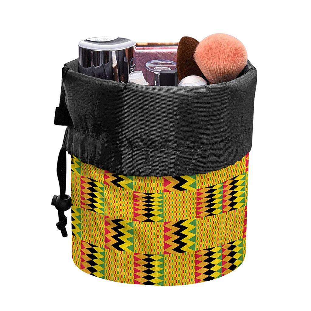 Yellow Kente Pattern Print Drawstring Makeup Bag