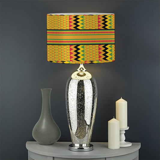 Yellow Kente Pattern Print Drum Lamp Shade
