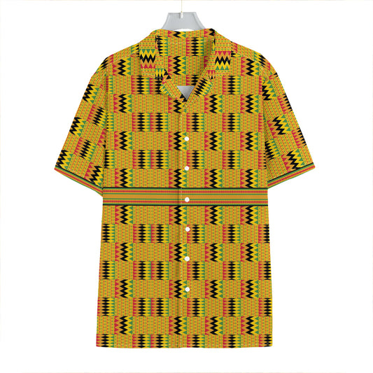 Yellow Kente Pattern Print Hawaiian Shirt