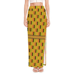 Yellow Kente Pattern Print High Slit Maxi Skirt