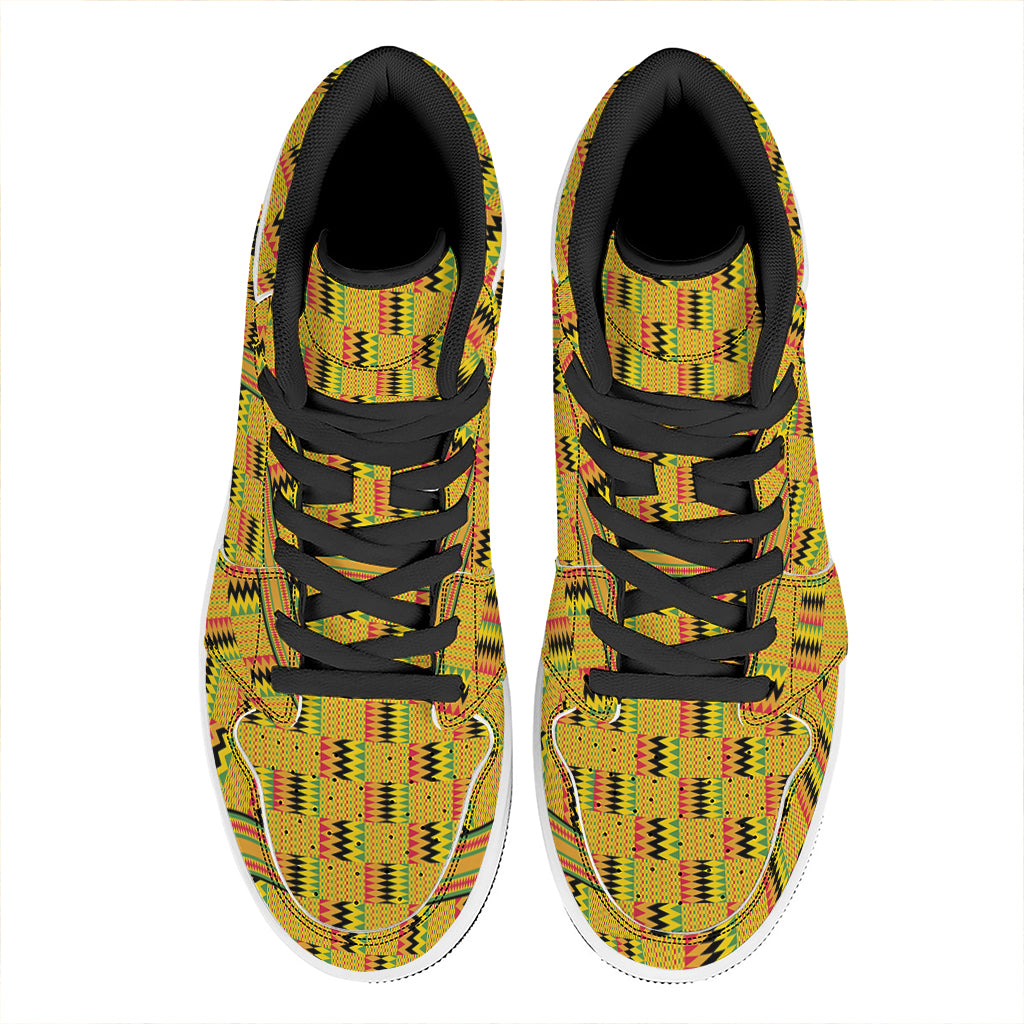 Yellow Kente Pattern Print High Top Leather Sneakers