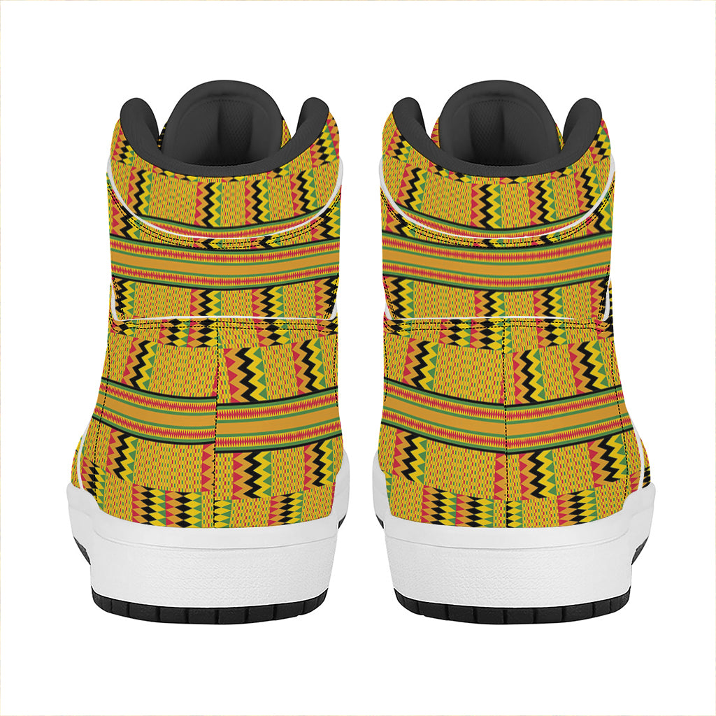 Yellow Kente Pattern Print High Top Leather Sneakers