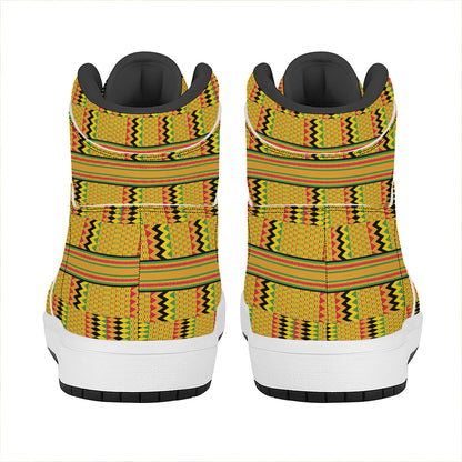 Yellow Kente Pattern Print High Top Leather Sneakers