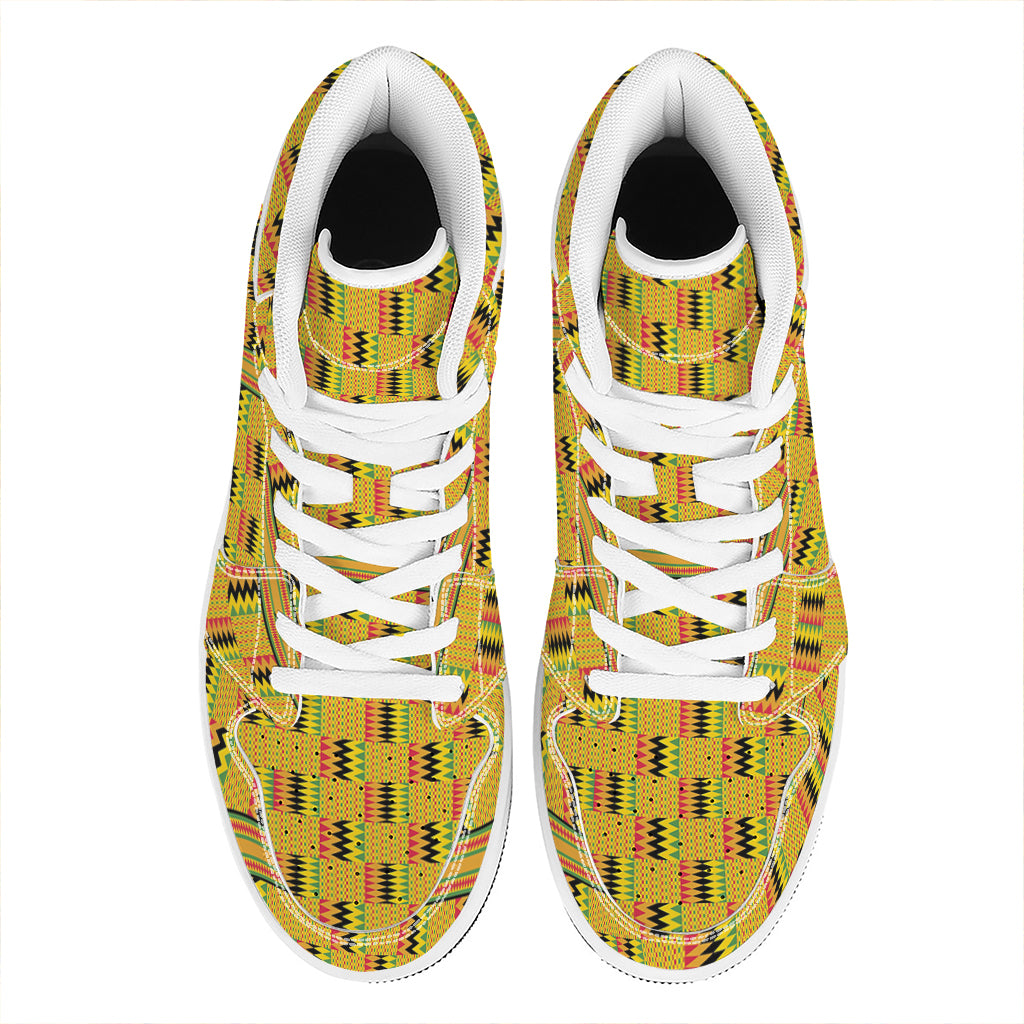 Yellow Kente Pattern Print High Top Leather Sneakers