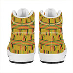 Yellow Kente Pattern Print High Top Leather Sneakers