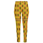Yellow Kente Pattern Print High-Waisted Pocket Leggings