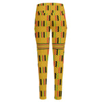 Yellow Kente Pattern Print High-Waisted Pocket Leggings