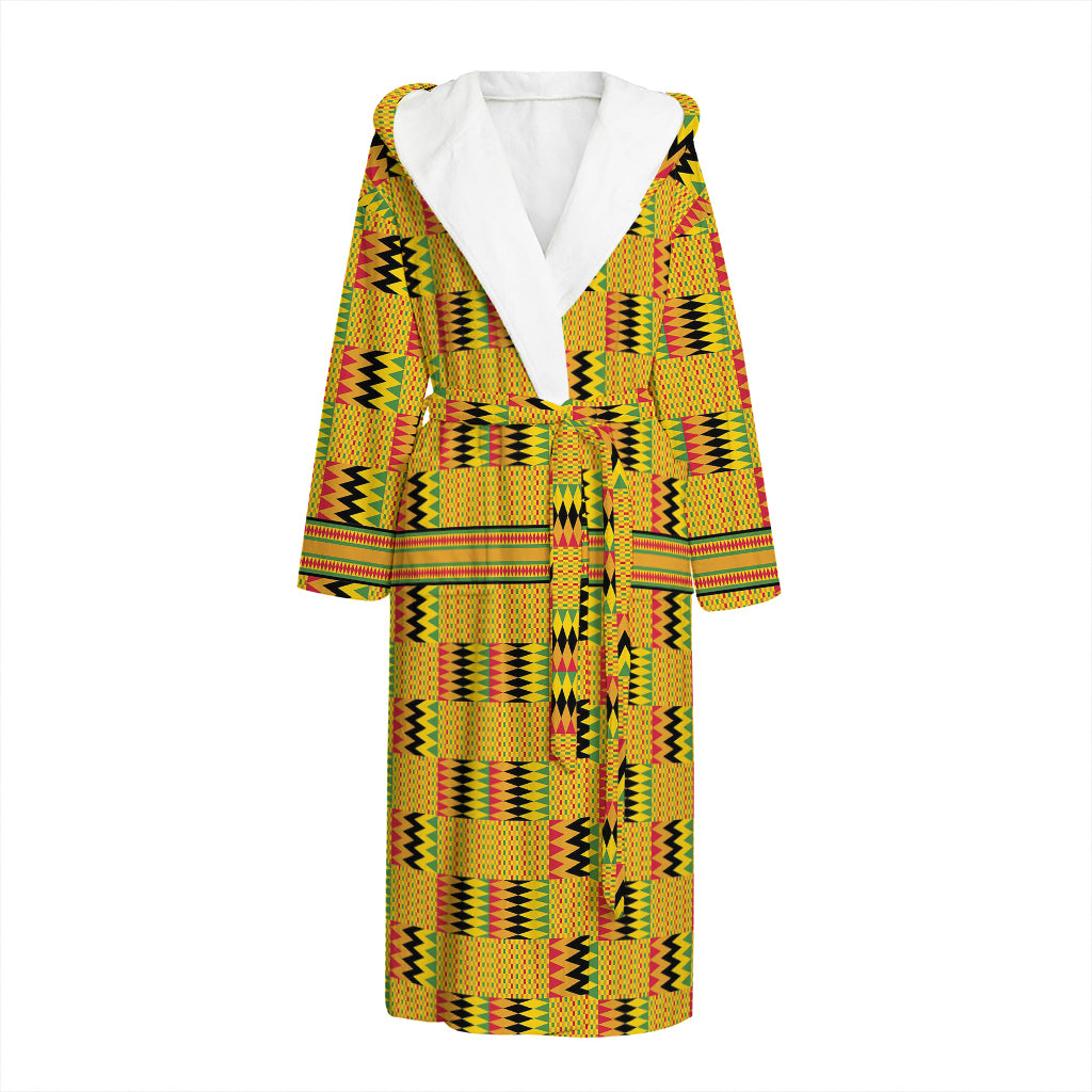 Yellow Kente Pattern Print Hooded Bathrobe