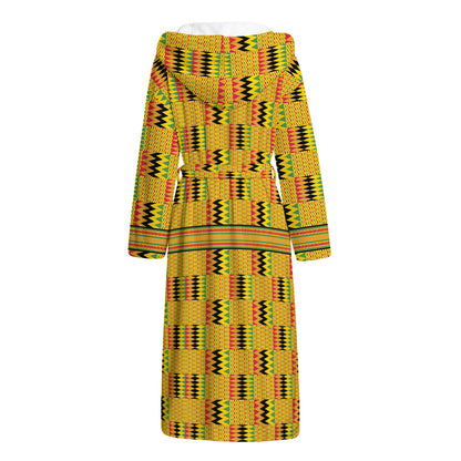 Yellow Kente Pattern Print Hooded Bathrobe