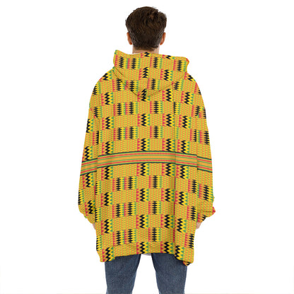 Yellow Kente Pattern Print Hoodie Blanket