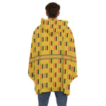 Yellow Kente Pattern Print Hoodie Blanket