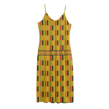 Yellow Kente Pattern Print Jersey Midi Cami Dress