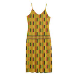 Yellow Kente Pattern Print Jersey Midi Cami Dress