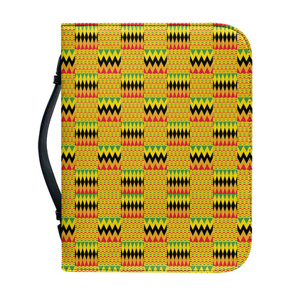 Yellow Kente Pattern Print Leather Bible Cover