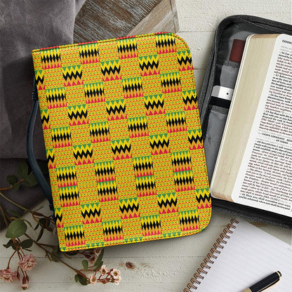 Yellow Kente Pattern Print Leather Bible Cover