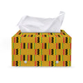 Yellow Kente Pattern Print Leather Tissue Box Cover