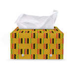Yellow Kente Pattern Print Leather Tissue Box Cover