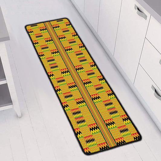 Yellow Kente Pattern Print Long Kitchen Mat