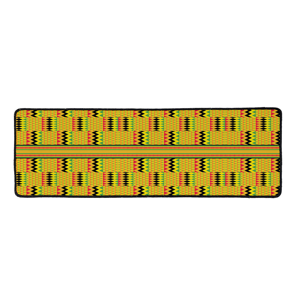 Yellow Kente Pattern Print Long Kitchen Mat